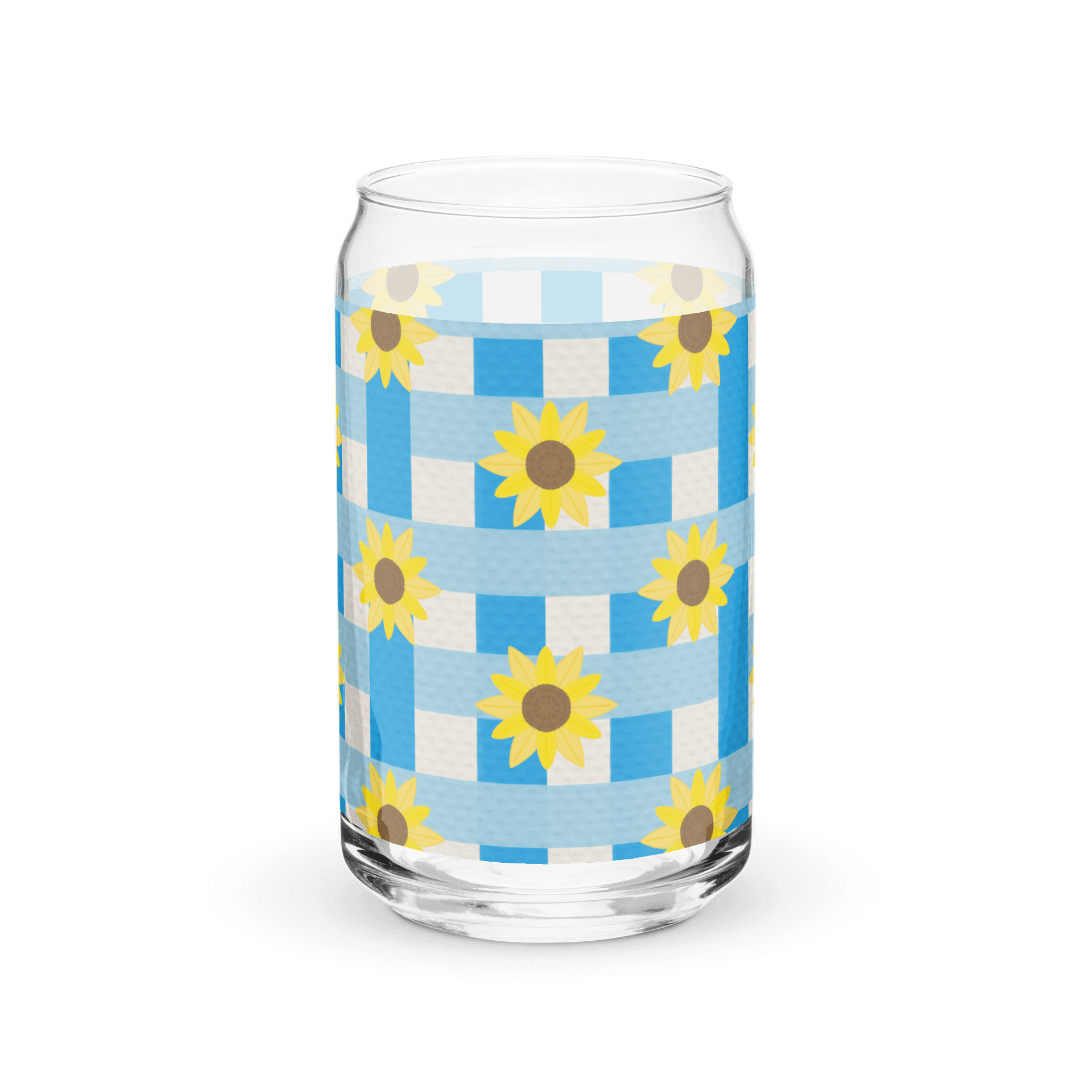 Sunflower Gingham- Blue Background Glass Tumbler product image (4)