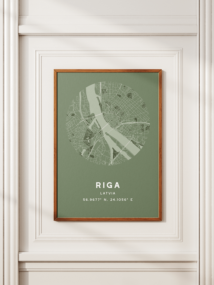 Riga Street Map Poster – Sage Green Minimalist Circular City Art product image (2)