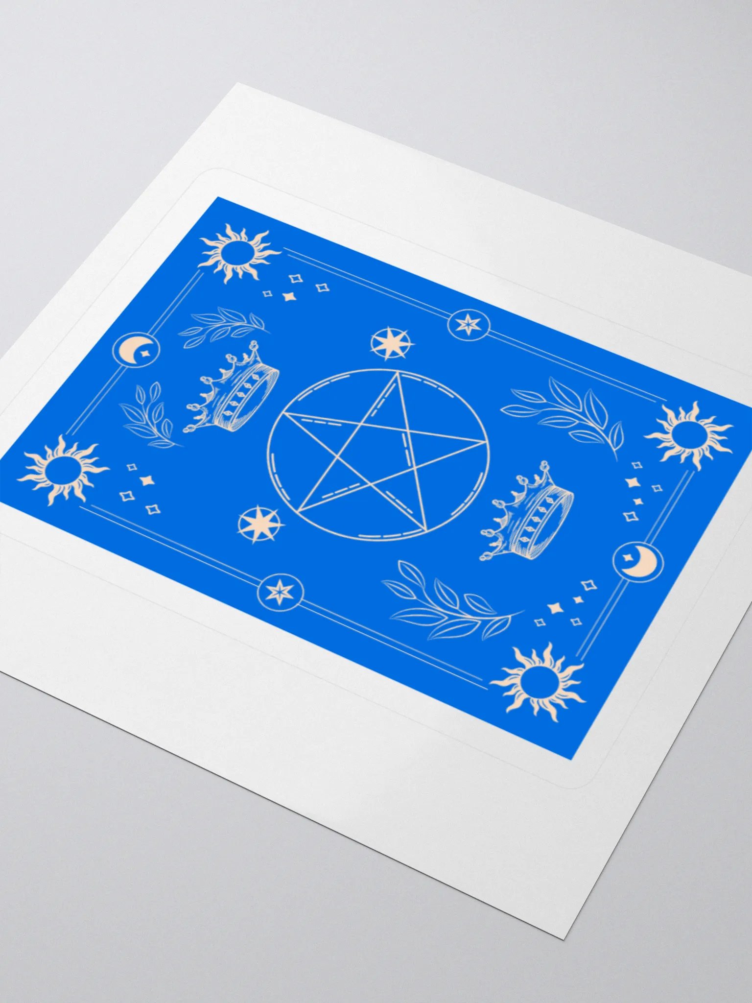 Crown and Pentagram Blue Tarot Card 3"x3" Sticker product image (3)