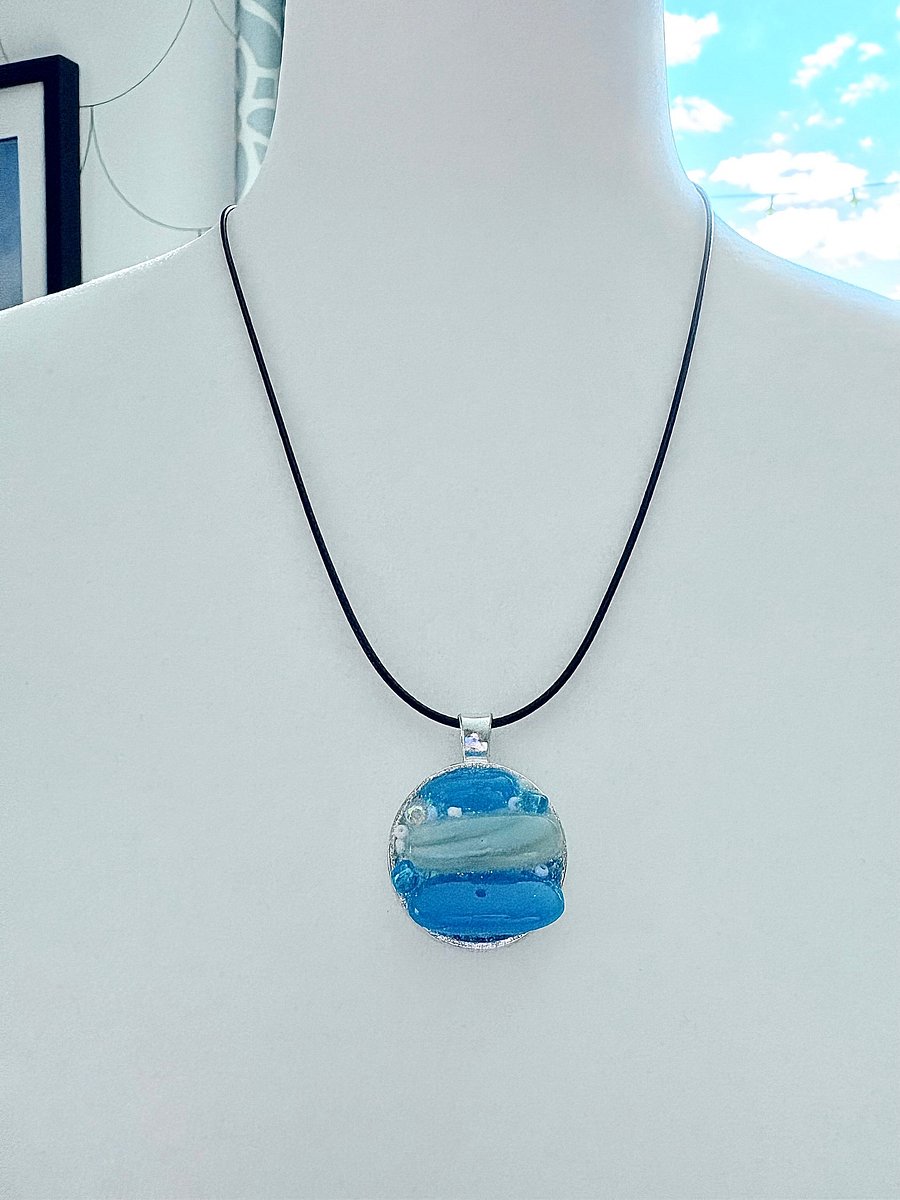 Coastal Calm Horizon Pendant Necklace | Handmade Glass Art Jewelry | Monique Faella Designs™ | MFD-00215 product image (4)
