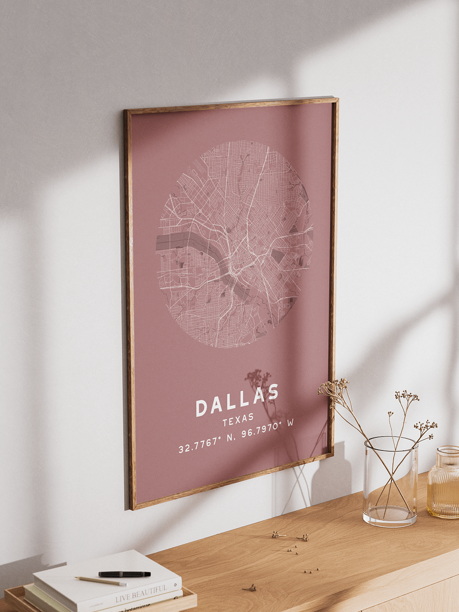 Dallas Street Map Poster – Red Minimalist Circular City Art product image (3)