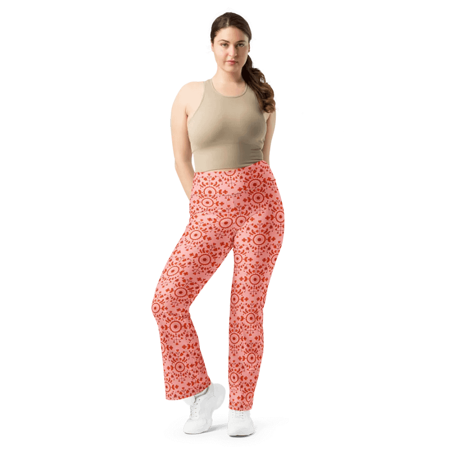 Boho Floral Orange Flare Leggings product image (7)
