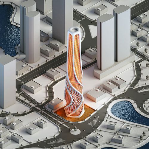 Helixa Tower
.
Helixa Skyscraper is a parametric architectural statement sculpted in direct response to prevailing wind patte...