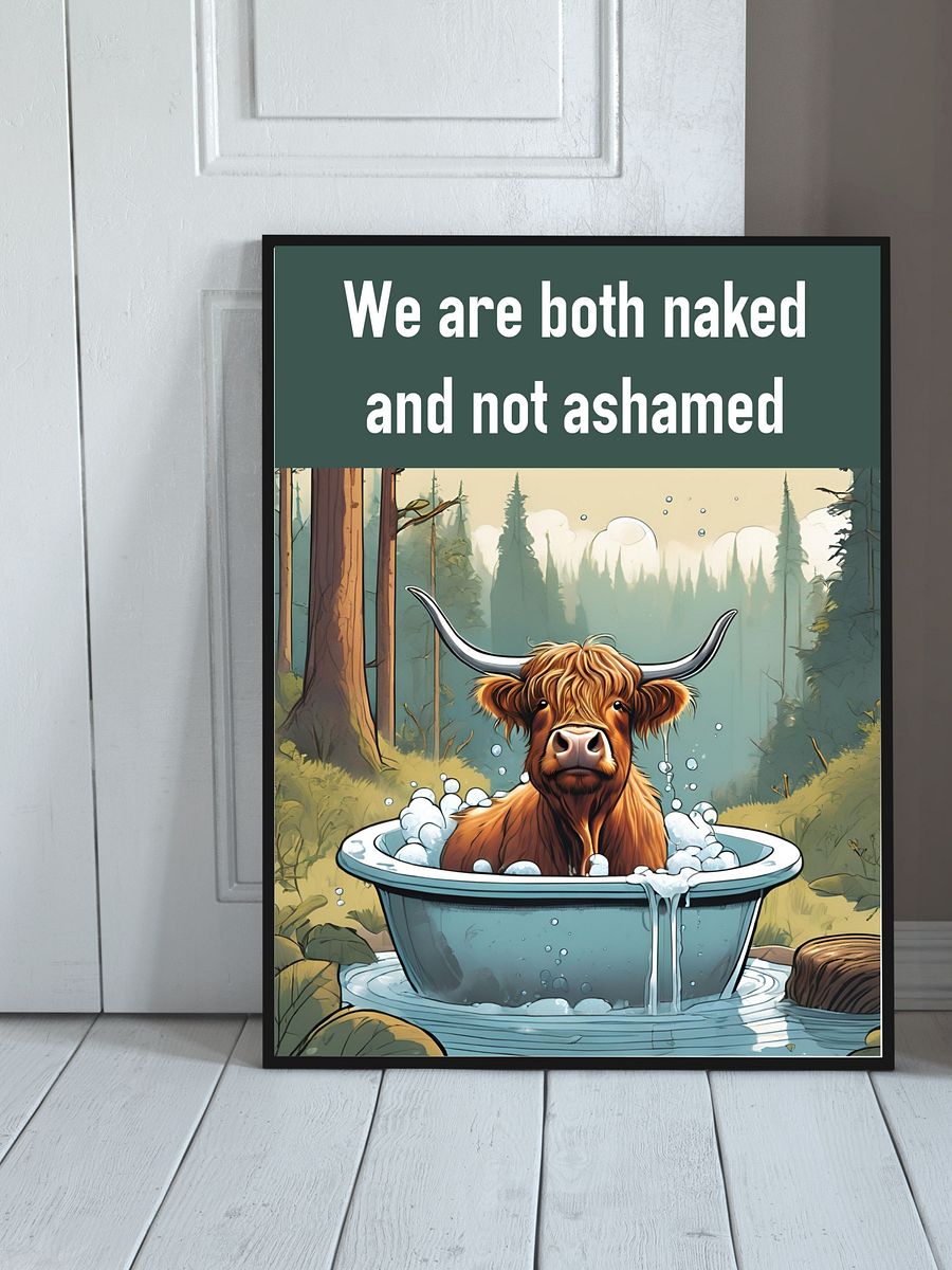 Highland Cow Enjoying Bubble Bath Bathroom Downloadable Wall Art product image (6)