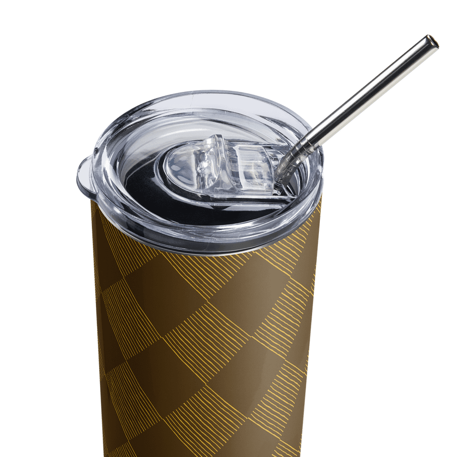 Brown and Gold Diamonds on 20-ounce Stainless Steel Tumbler with Straw product image (4)