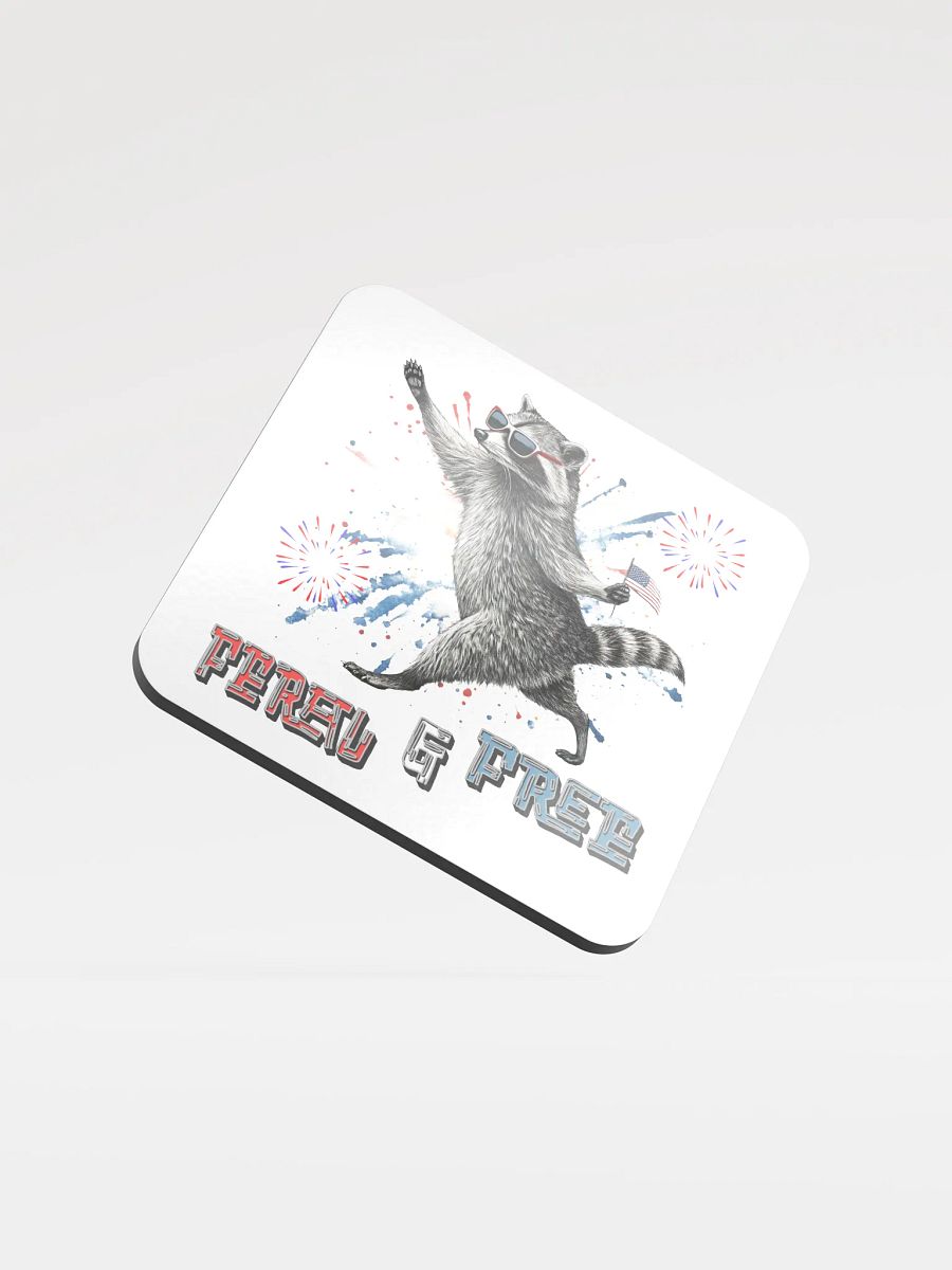 Feral And Free Raccoon Patriotic Cork Coaster product image (2)
