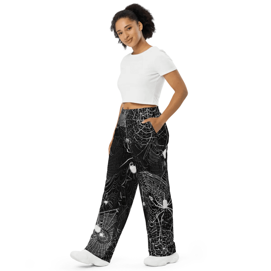 Black and White Spider Webs Wideleg Pants product image (4)