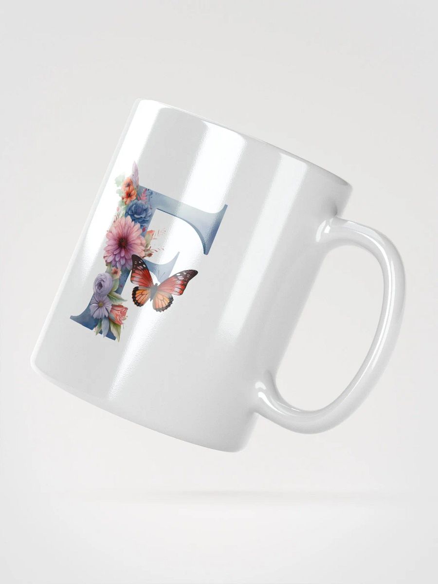 Letter F Monogram Floral Fantasy White Glossy Mug product image (4)