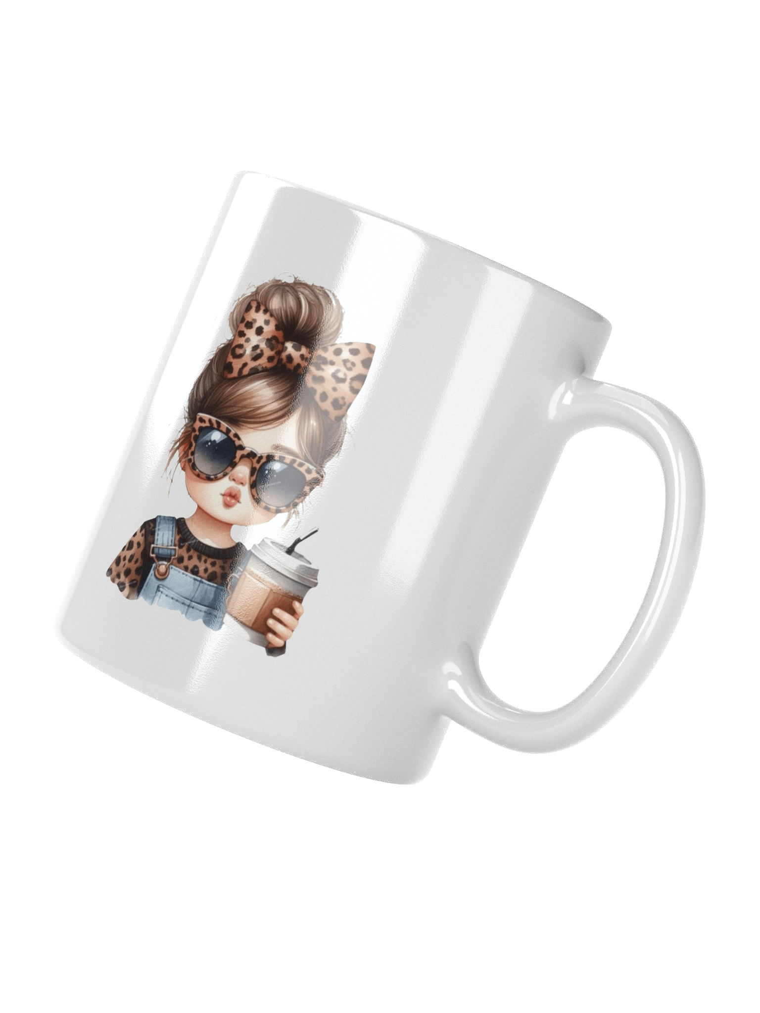 Stylish Girl with Leopard Outfit & Coffee Cup White Glossy Mug product image (3)
