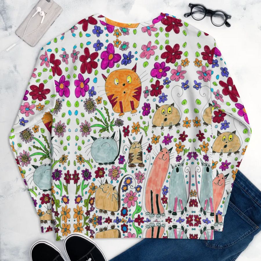 Abstract Floral Doodle Art Cats Unisex Sweatshirt product image (11)
