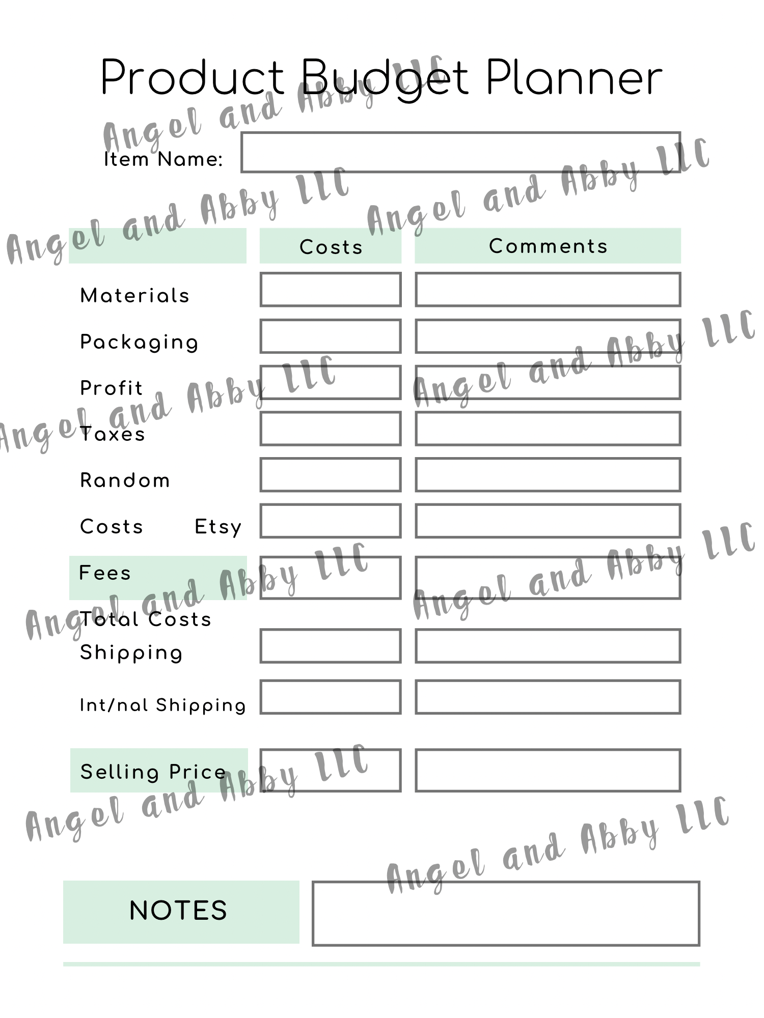 Printable Product Budget Planner sheet product image (1)