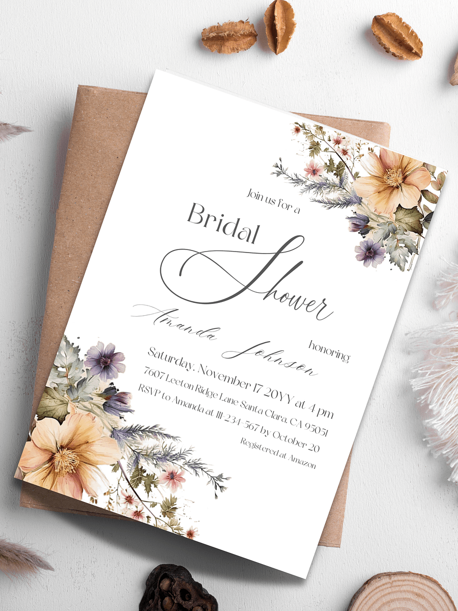 Rustic Bridal Shower Invitation for a Boho Floral Party Theme, Wildflower Themed Wedding Shower Invite Canva Template, Digital Download product image (1)