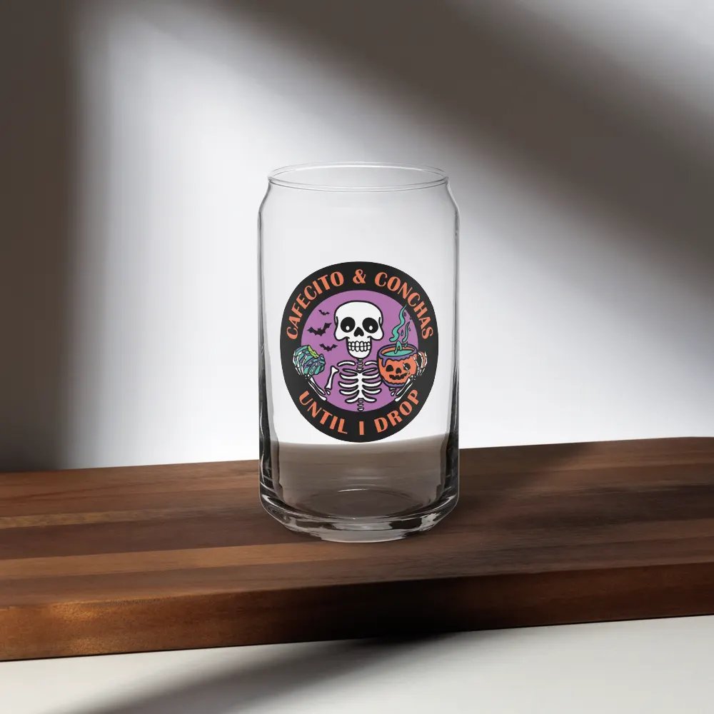 Cafecito and Conchas Halloween Skeleton 16oz Can-Shaped Drinking Glass product image (8)