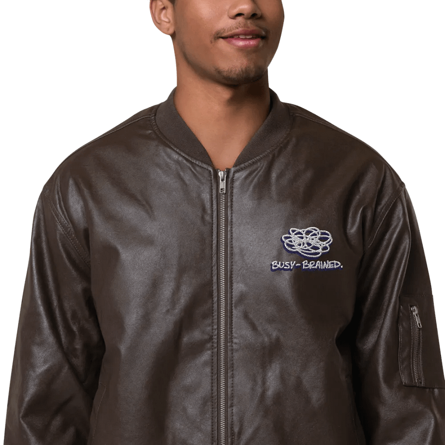 BUSY-BRAINED (navy shadow design) faux leather jacket product image (1)