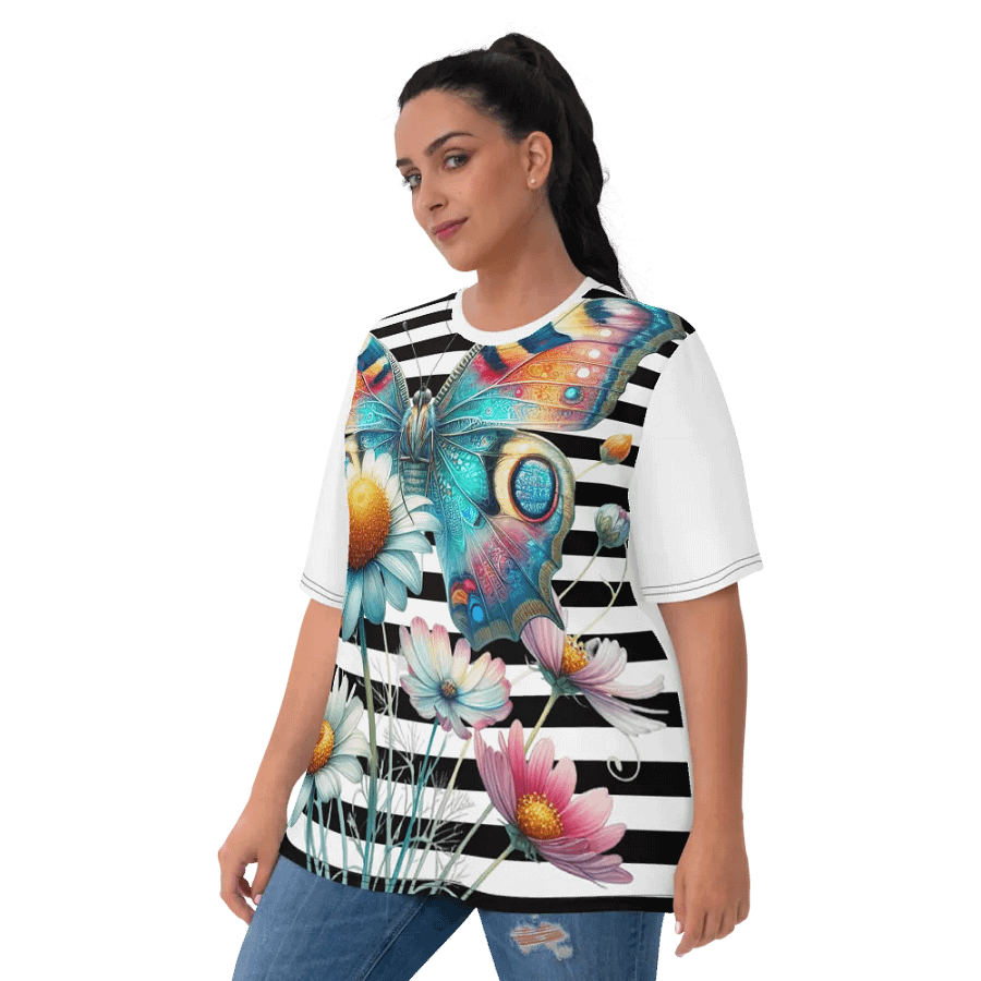 Whimsical Butterfly Fantasy Black Stripped Women's T-Shirt product image (9)