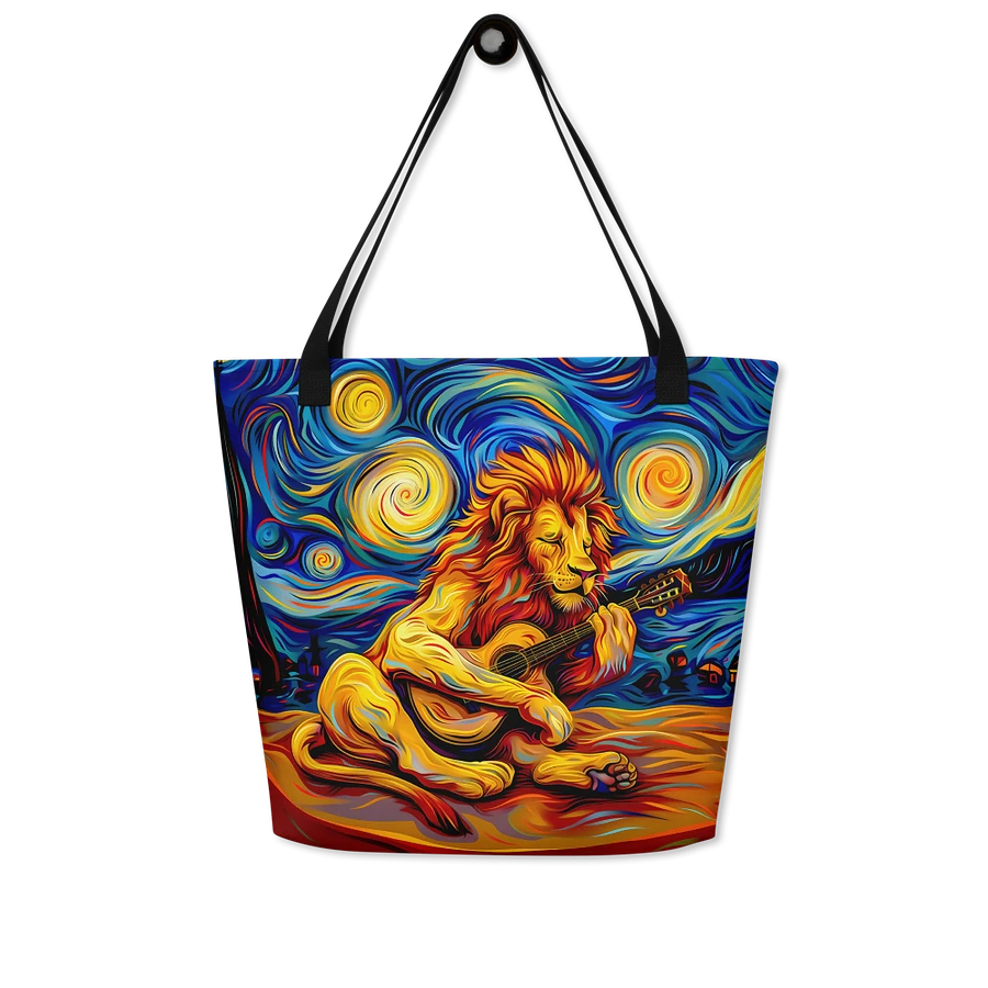Tote Bag: Trippy Lion Playing Guitar Van Gogh Starry Night Art Style Design product image (8)