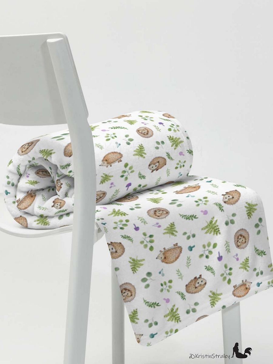 Hedgehogs with Ferns & Mushrooms Fleece Blanket product image (7)