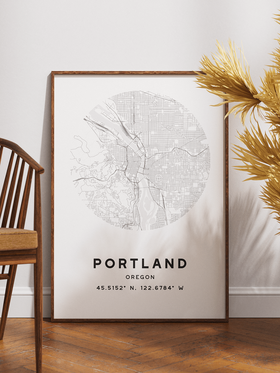 Portland Street Map Poster – White Minimalist Circular City Art product image (1)