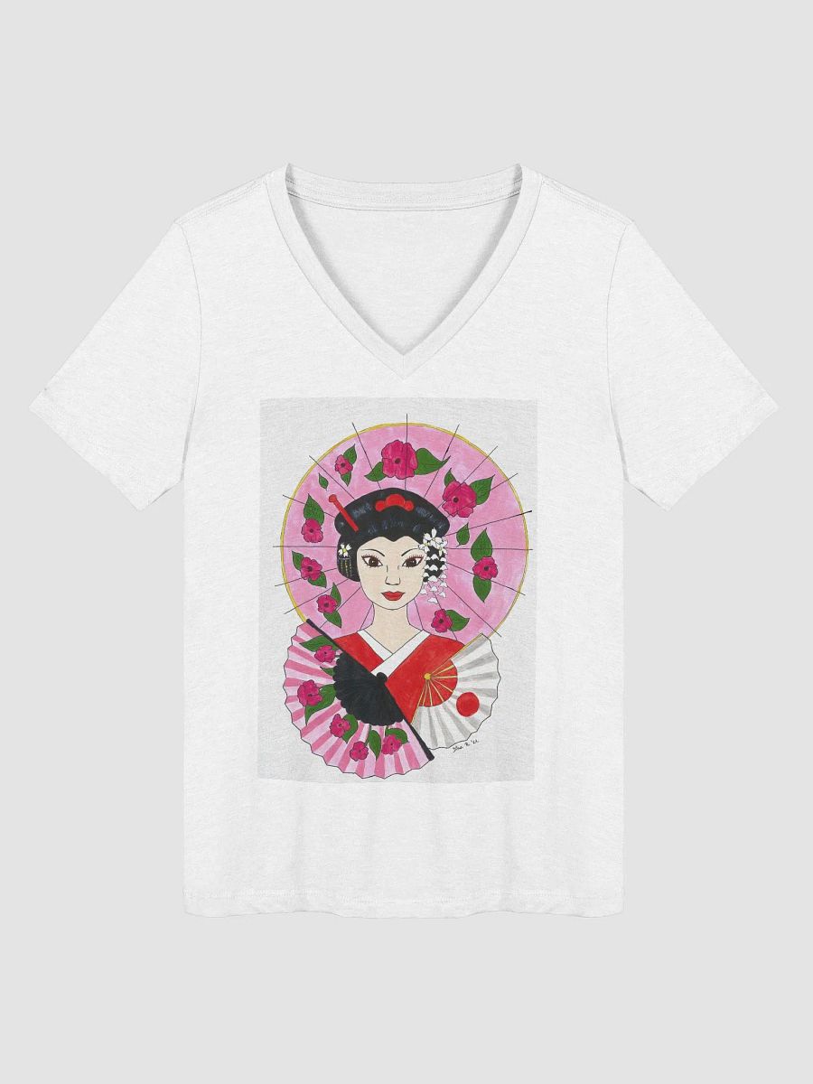 Japanese Geisha (art by Dina R.) acrylic painting - Women's Relaxed V-Neck T-Shirt product image (1)