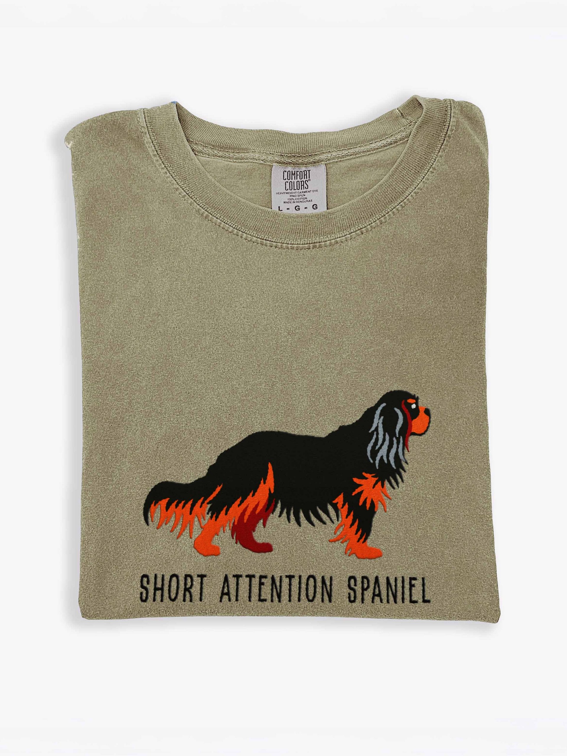 Short Attention Spaniel T-Shirt(Embroidered) of a Cavalier King Charles Spaniel(Black & Tan) product image (1)