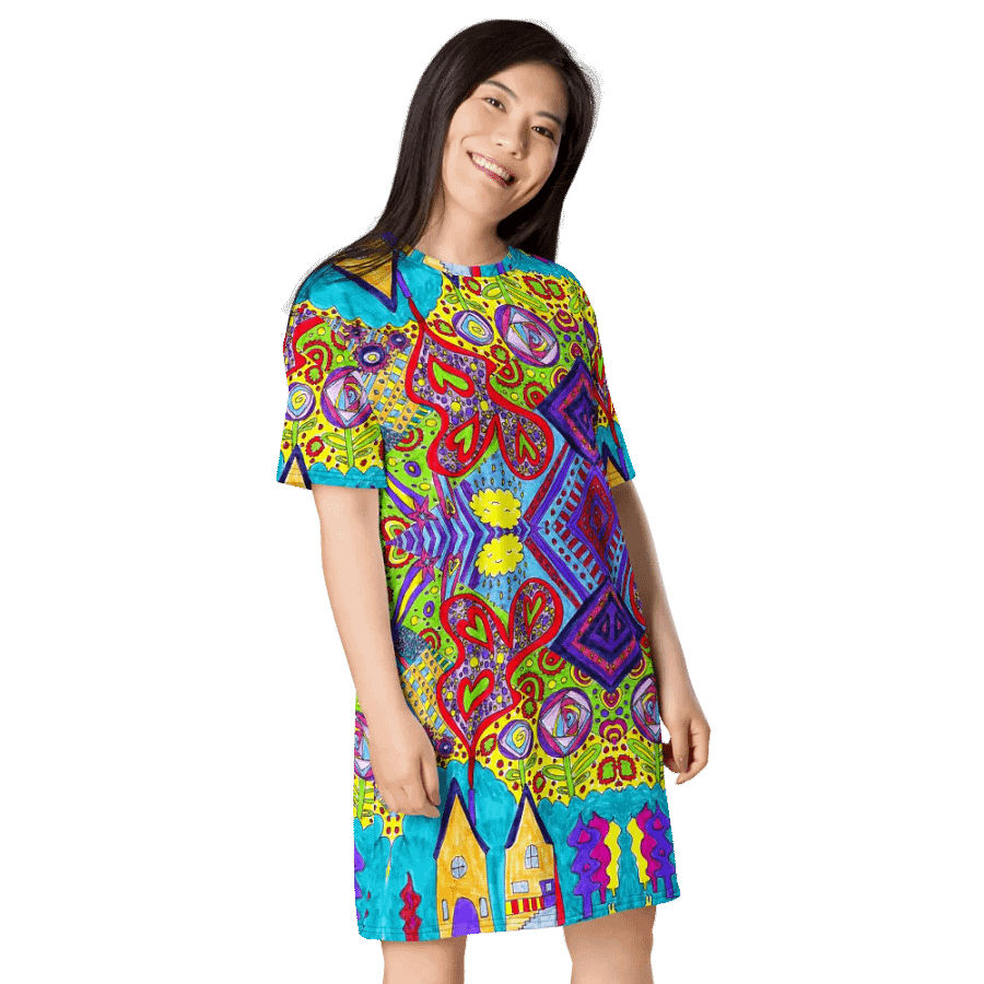 Abstract Doodle Happiness Ladies T Shirt Dress product image (8)