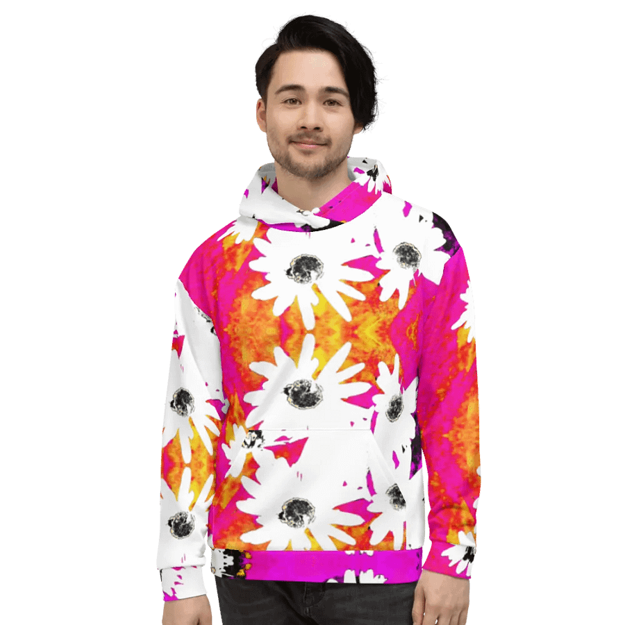 Abstract Vibrant Colourful Daises Unisex All Over Print Pull Over Hoodie product image (6)