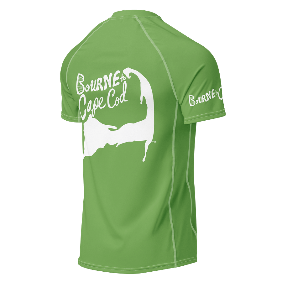 BRN.2C.C.™/BOURNE to Cape Cod™ | Men’s Performance Rash Guard | Recycled UPF 50+ Surf Shirt | White Logos on Green product image (2)