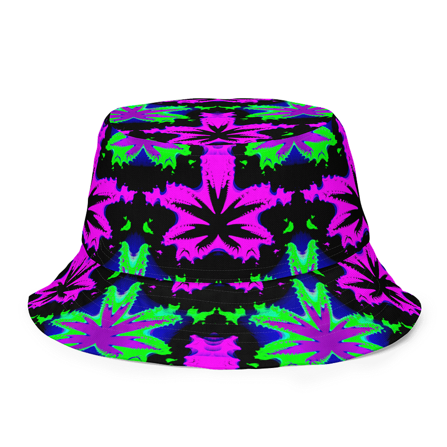 Reefer Rave Reversible Bucket Hat, Neon 90s Style Stoner Summertime Festival 420 Fashion, Cannabis Pot Leaf Pink Green Ganja Weed Accessory product image (2)