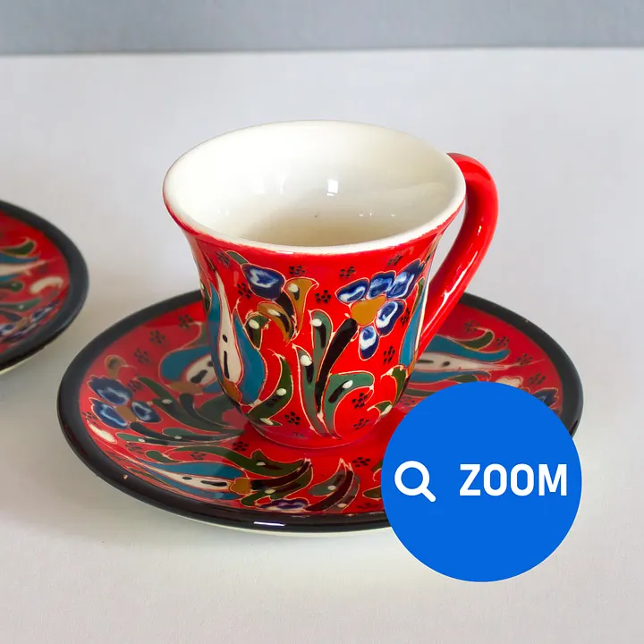 Coffee set of 6 pieces, Ceramic Turkish set (Red) — handmade pottery product image (2)