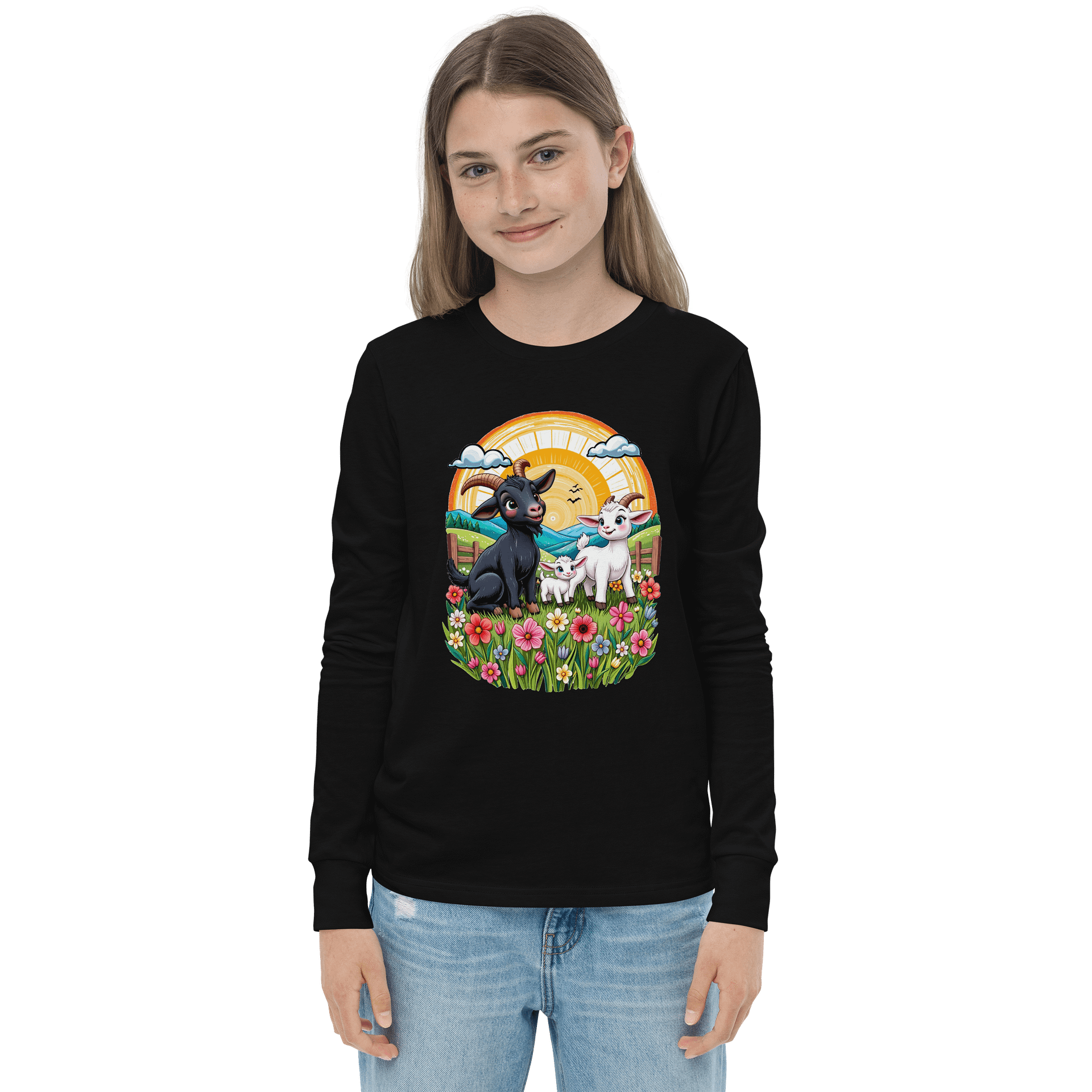 Whimsical Meadow Goats Youth Long Sleeve Tee product image (1)