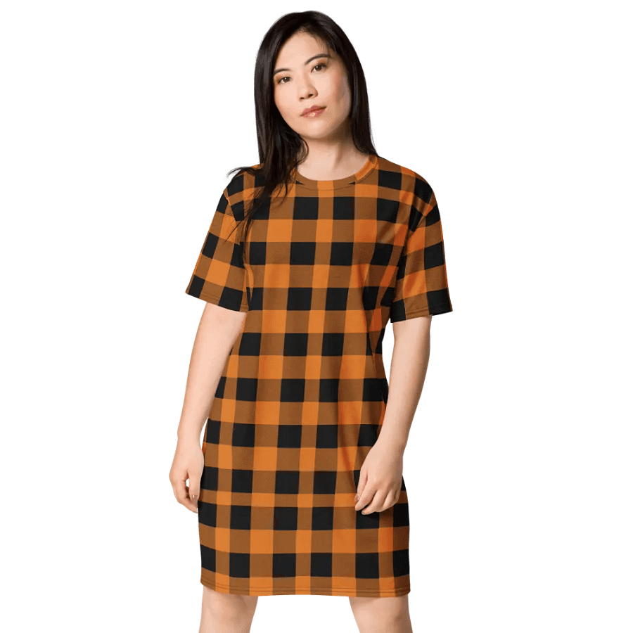 T-SHIRT DRESS VINTAGE CHECKERED ORANGE BLACK product image (4)