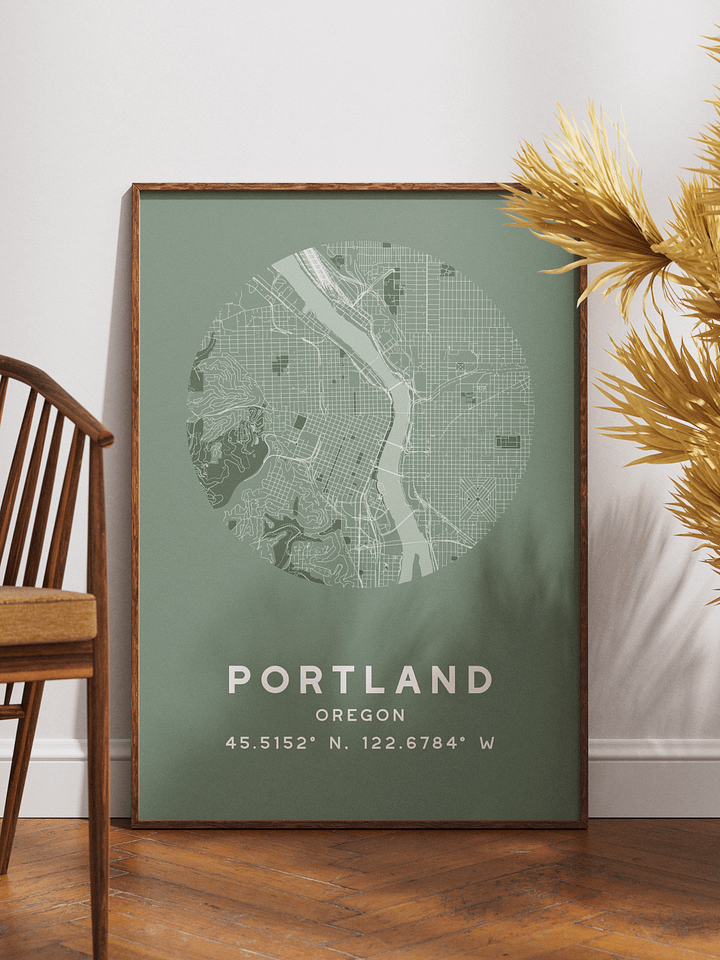 Portland Street Map Poster – Sage Green Minimalist Circular City Art product image (1)