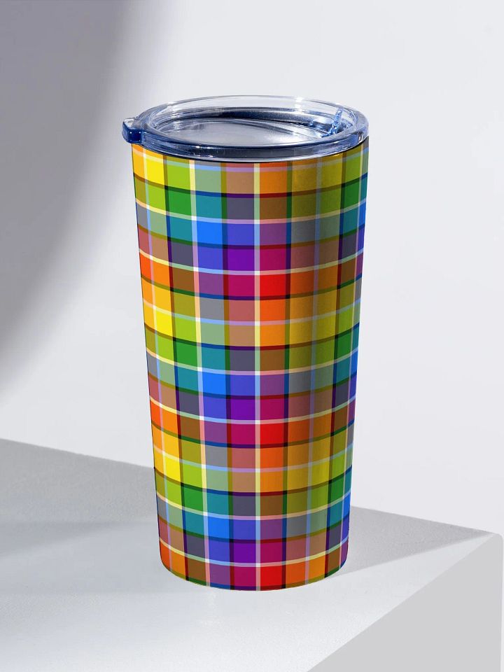 Bright Rainbow Plaid Travel Tumbler product image (1)