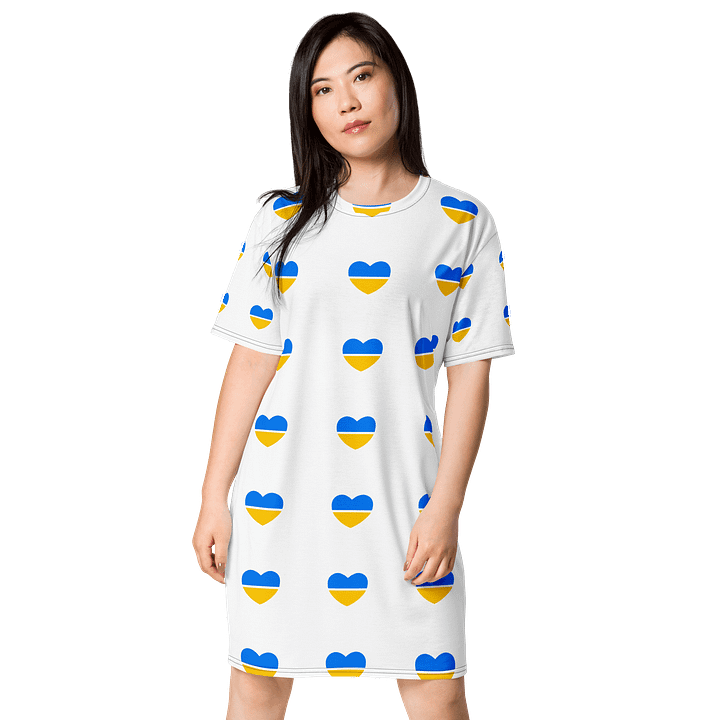 TDS Women's Oversized Heart-Print T-Shirt Dress - Blue & Yellow product image (1)