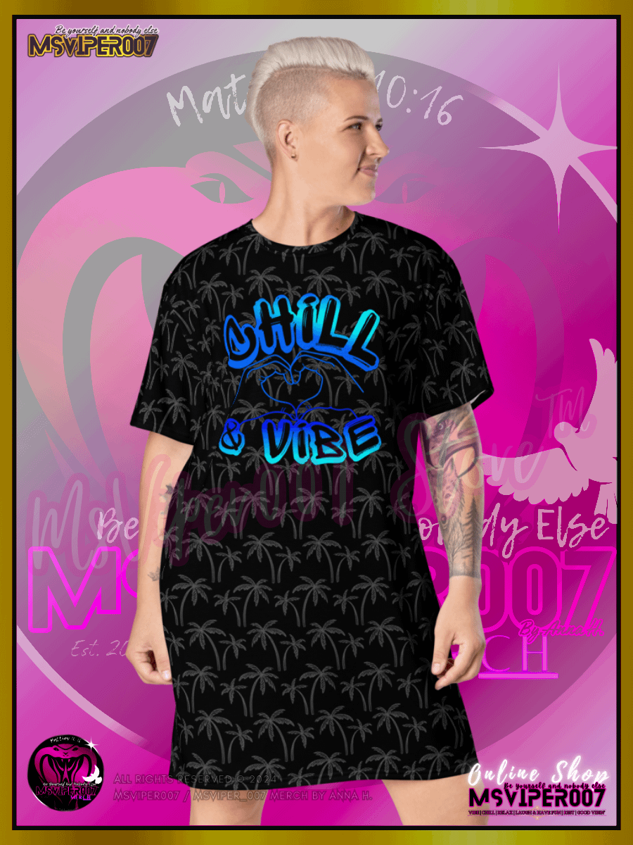 T-SHIRT DRESS - MSVIPER007'S "CHILL & VIBE™" (black/oasis blue | V2 ) T-SHIRT DRESS BY ANNA H. product image (7)