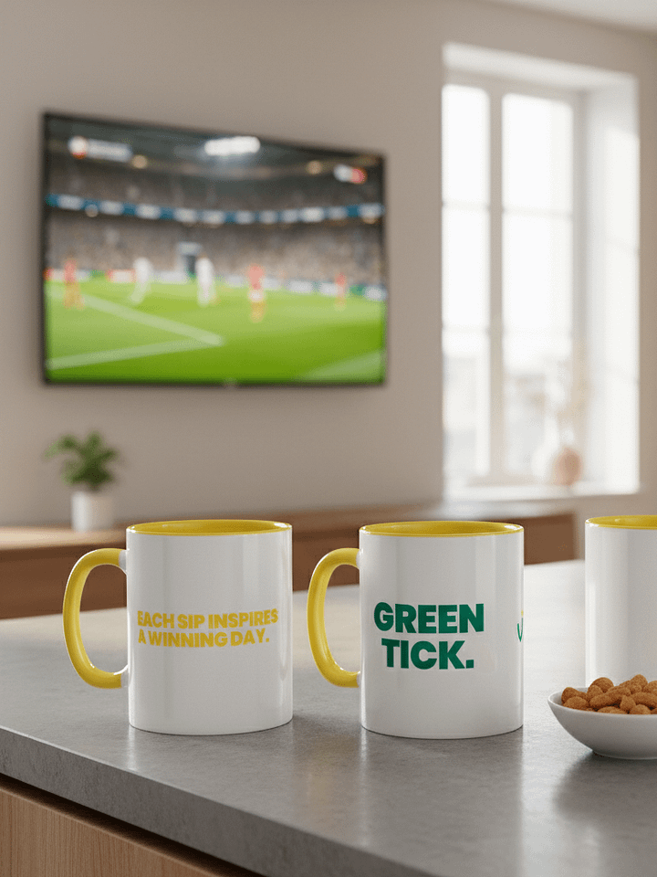 BELIEVE TRENDS, TRUST YOUR GUT Ceramic Mug with Yellow Inside product image (2)