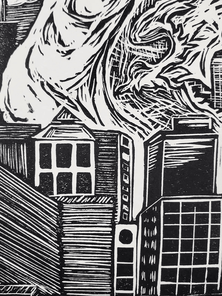 Kaiju Dragon in Seattle Linocut Print product image (6)