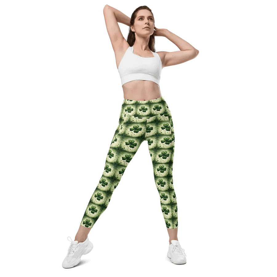 Whimsical Lucky Four Leaf Clover St Patrick’s Day Leggings product image (6)