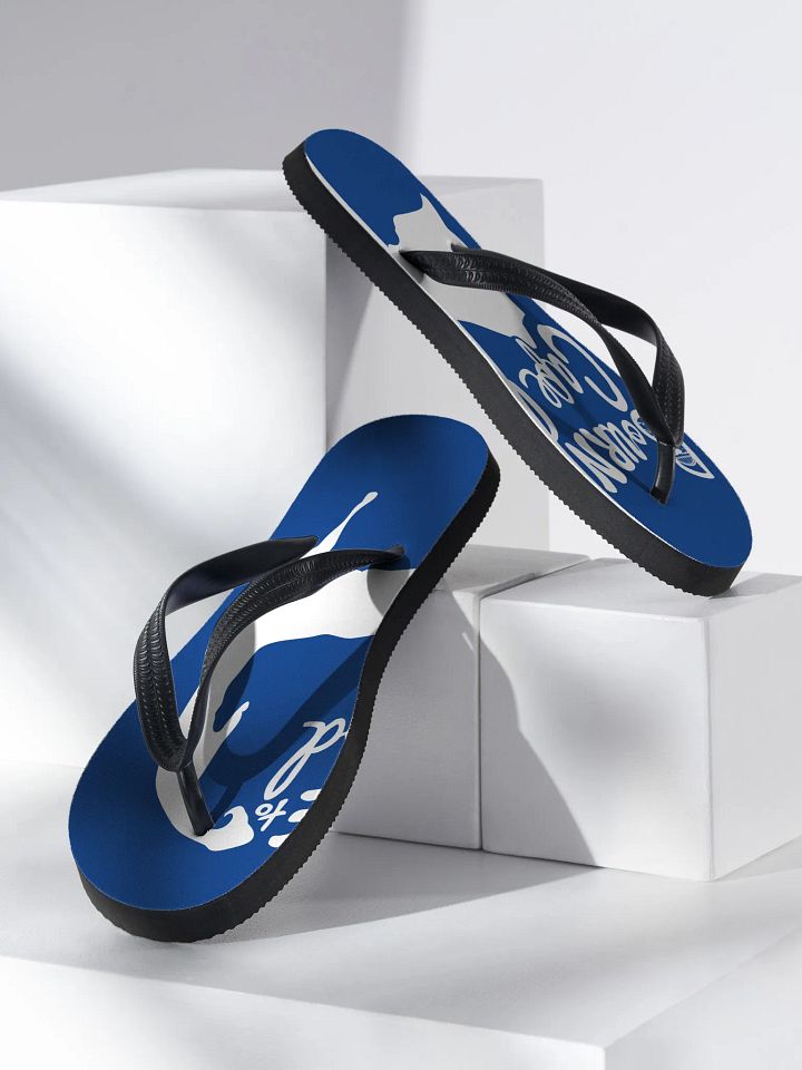 BOURNE to Flip Flop™ | Cape Cod Vibes for Your Soles | Logo Spread Sandals | White Logo on Cerulean Blue product image (2)
