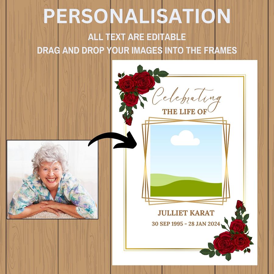 Red Roses Funeral Photo Collage Sign Set Canva Template product image (6)