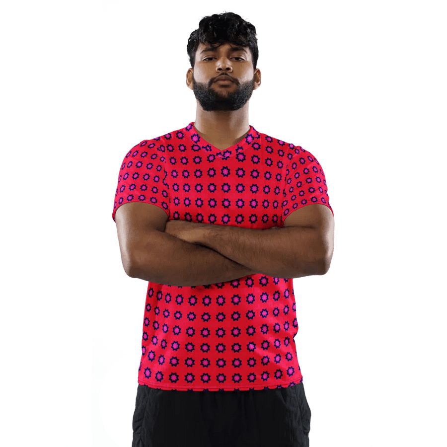 Abstract Red Unisex V Neck Sports Jersey product image (3)