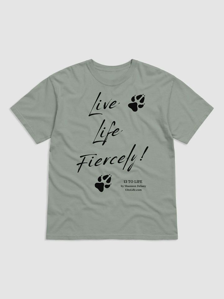 Live Life Fiercely – 13 TO LIFE Paw Print T-shirt – Black Print on Color product image (1)