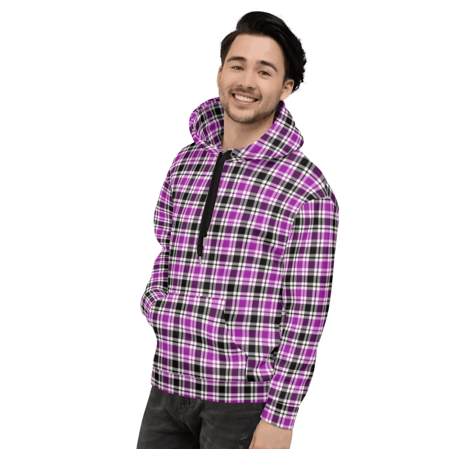 Purple, Black & White Plaid Hoodie product image (4)