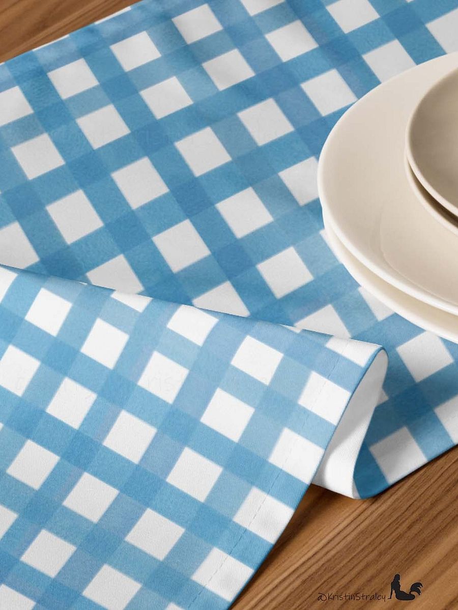 Blue Gingham Checker on White Table Runner product image (7)