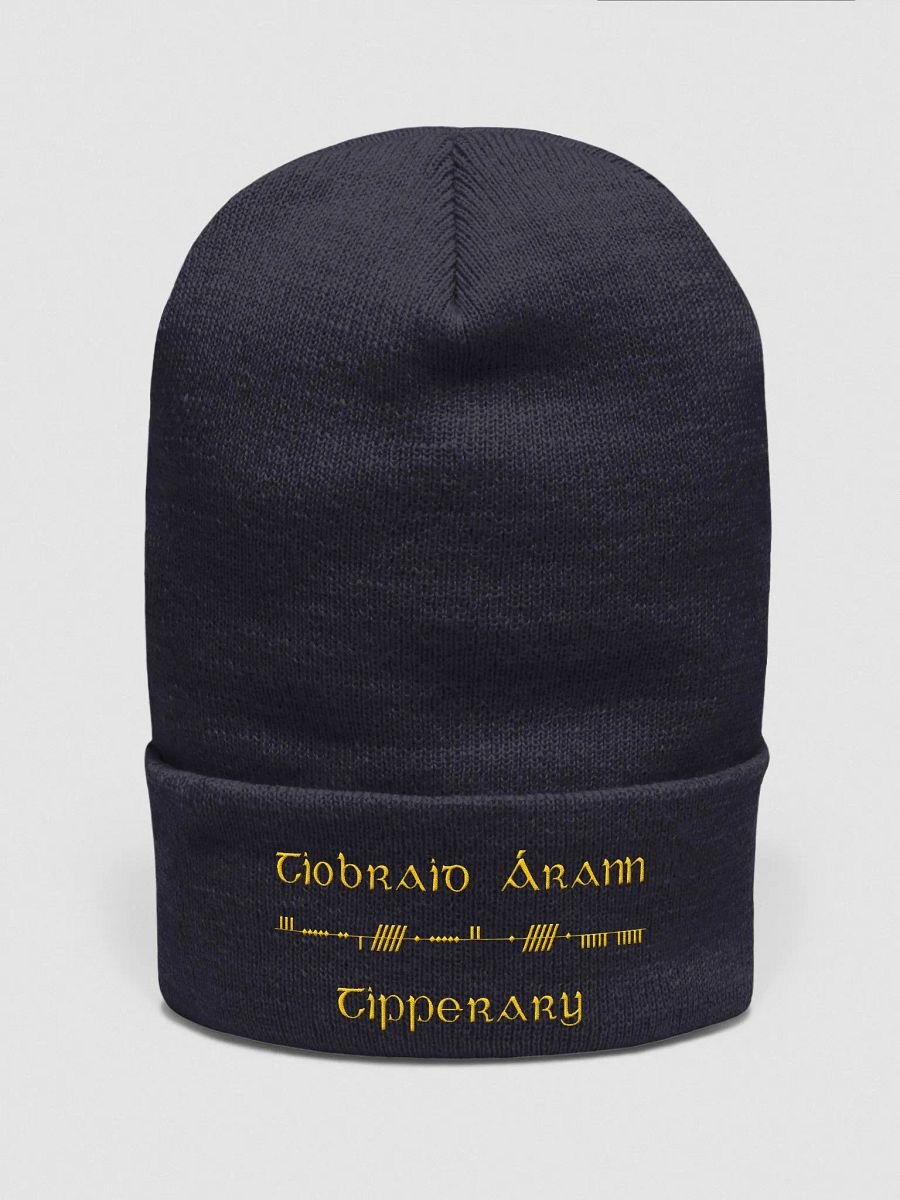 Tipperary/Tiobraid Árann Scholastic style Ogham, navy with gold, embroidered Cuffed Beanie product image (4)