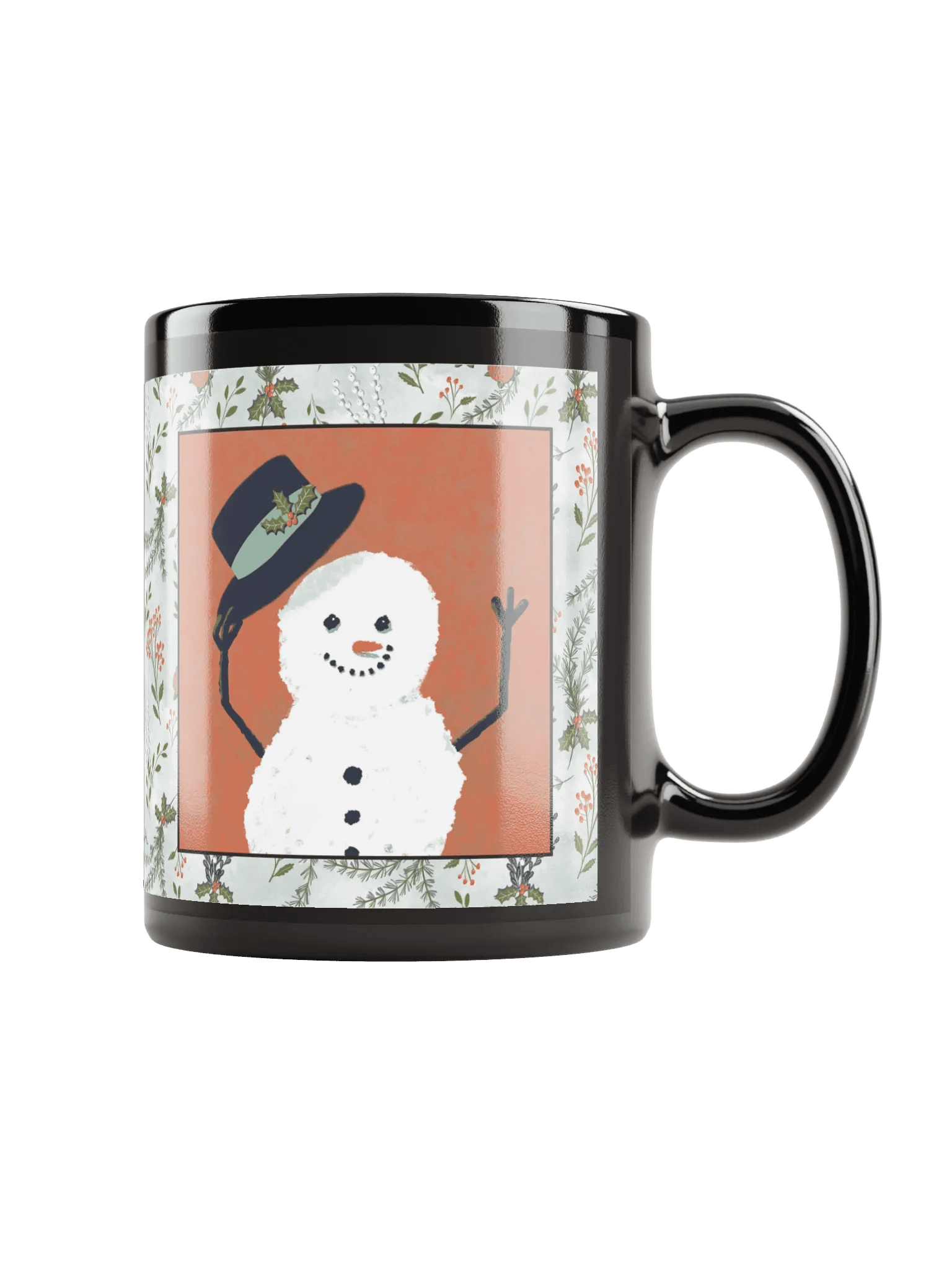 “Snowman Hello” Coffee-Tea-Cocoa Ceramic Mug - Black product image (1)