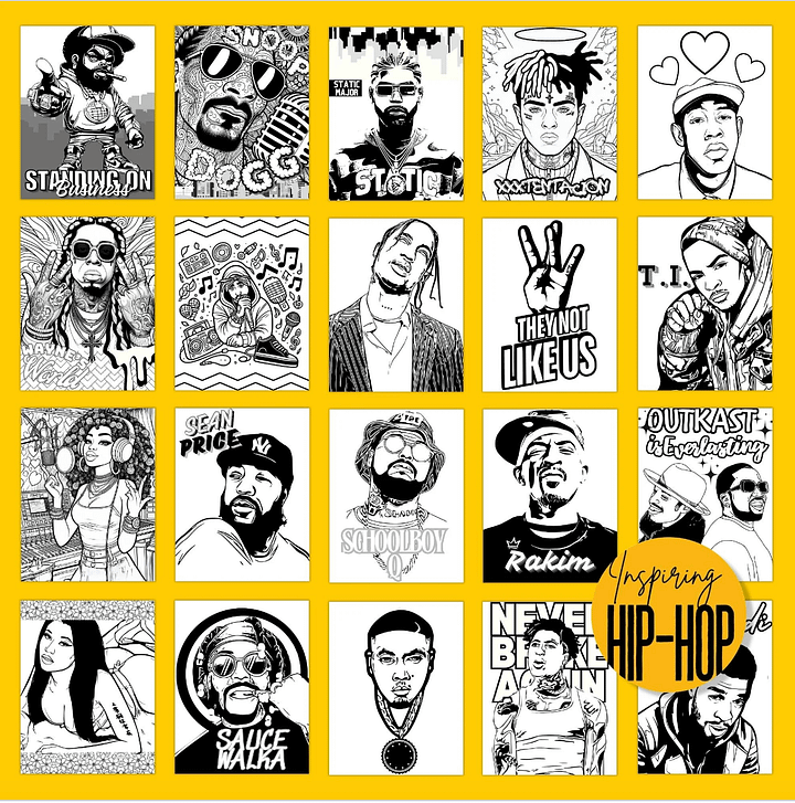 100 PAGE- Rap Star Coloring Book Pages - Instant Digital Download product image (2)