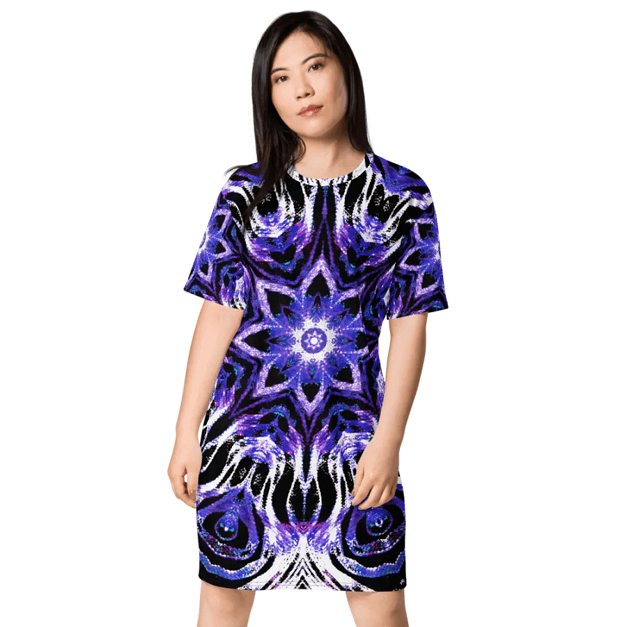 Abstract Symmetrical Purple and White Ladies T Shirt Dress product image (1)