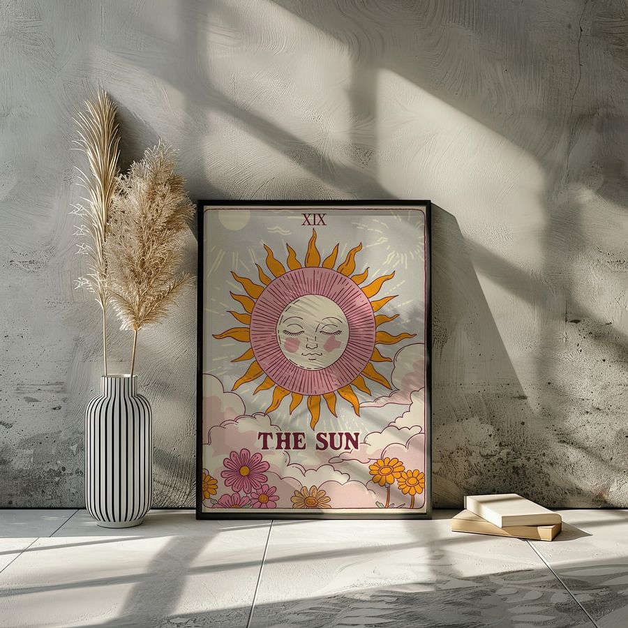 The Sun Tarot Card in Pastel Colors Retro Art Print product image (25)