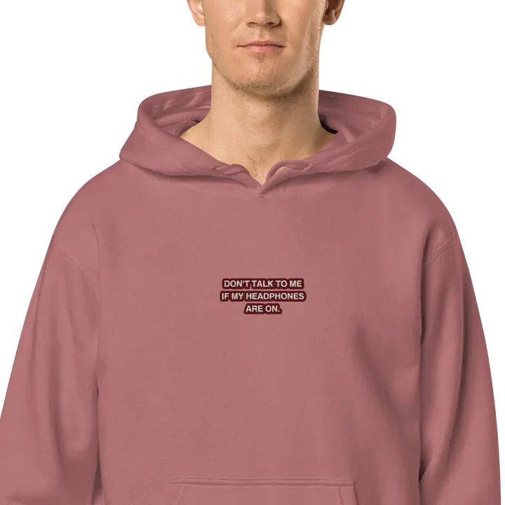 HEADPHONES ON (maroon bubble design 2) embroidered pigment hoodie product image (2)